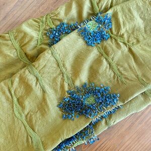 BAYAA sequined scarf green with blue 3D beading. Gorgeous!